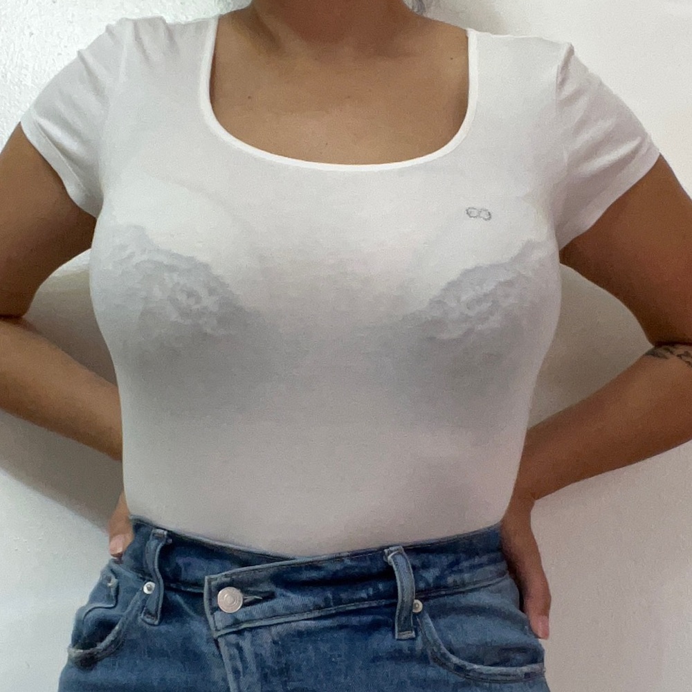 Escada sport white bling logo shirt size small